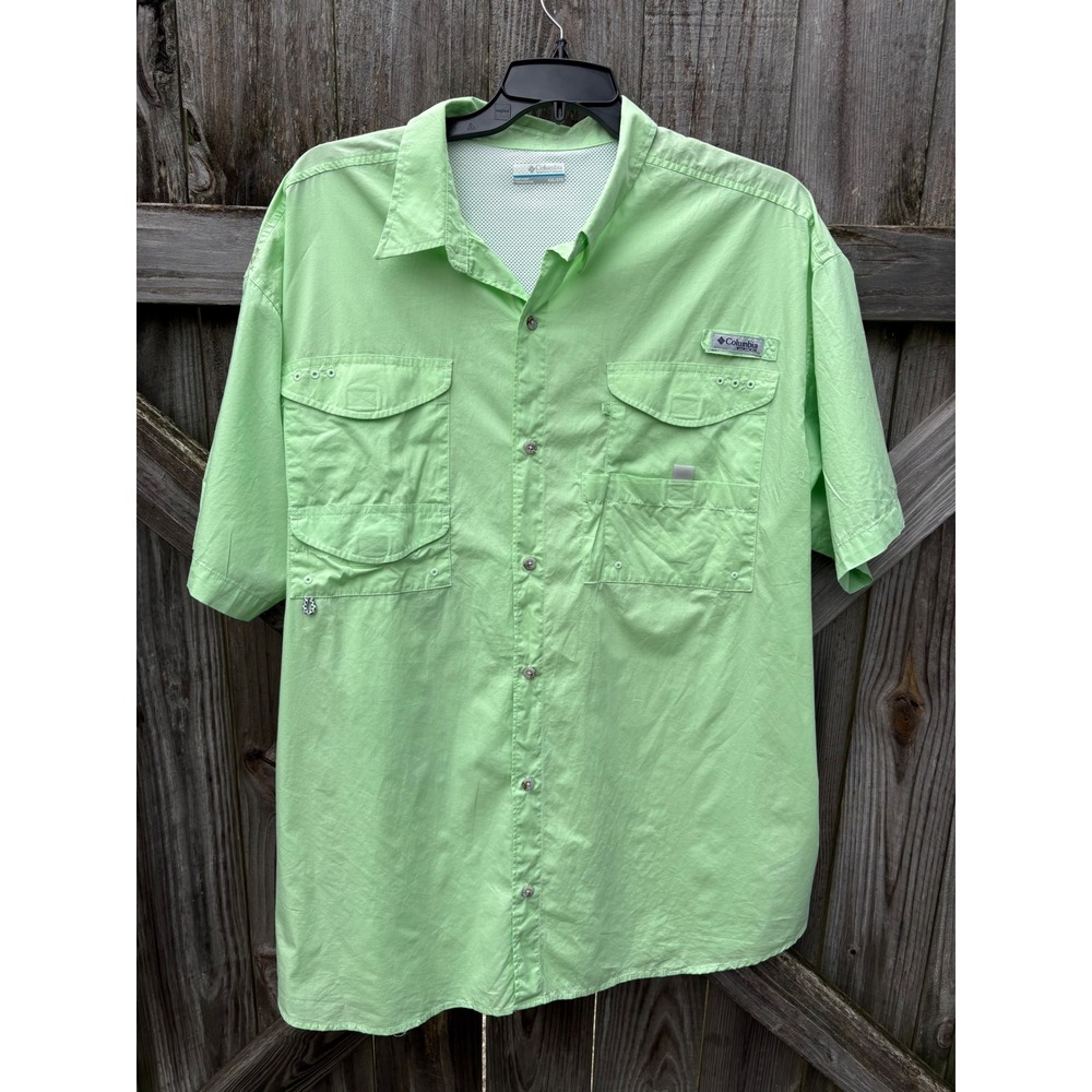 Columbia PFG Bahama II Fishing Shirt Mens XXL Green Short Sleeve FM7130 Cotton